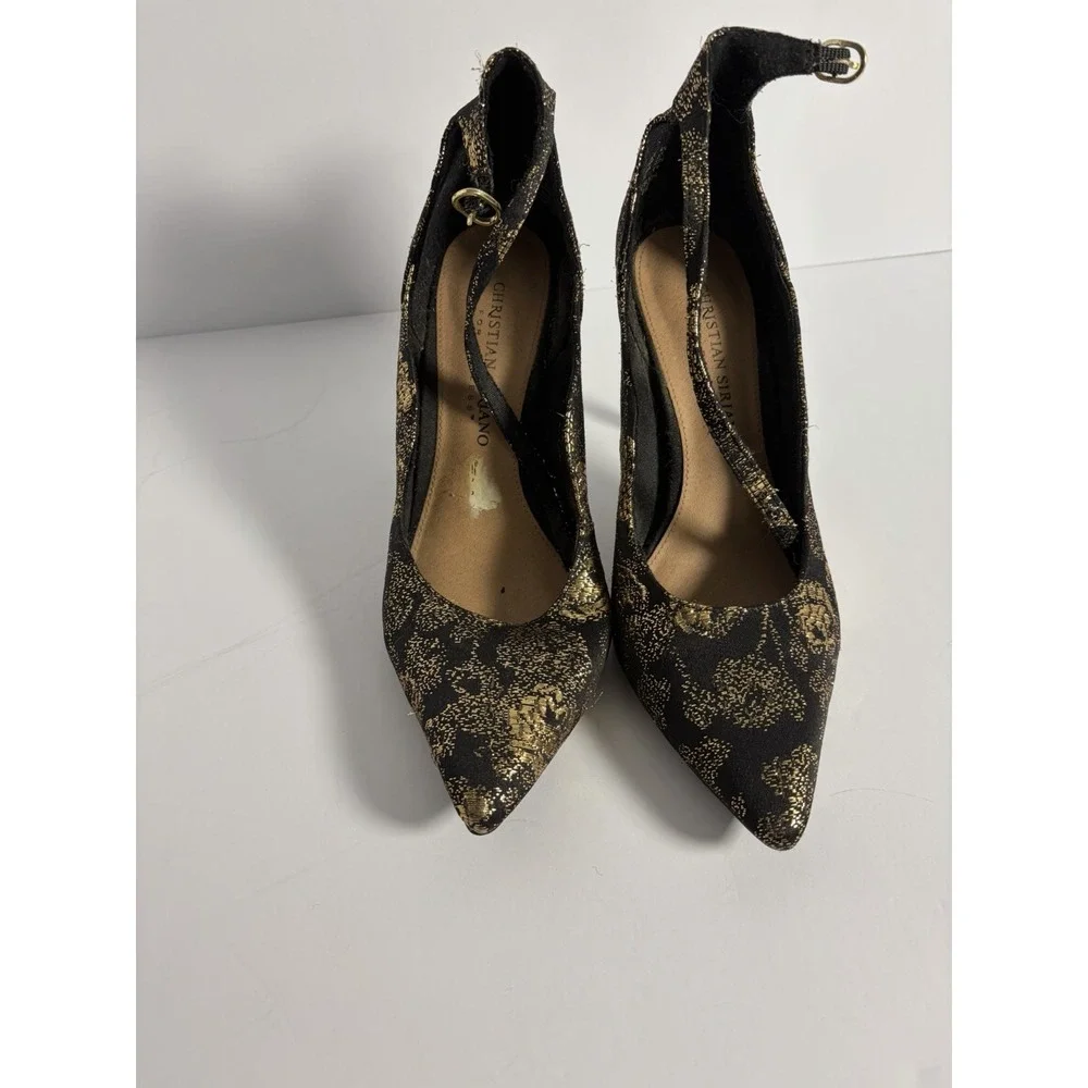 Christian Siriano Black & Gold Kenni High Heels Size 6.5 - Picture 1 of 5